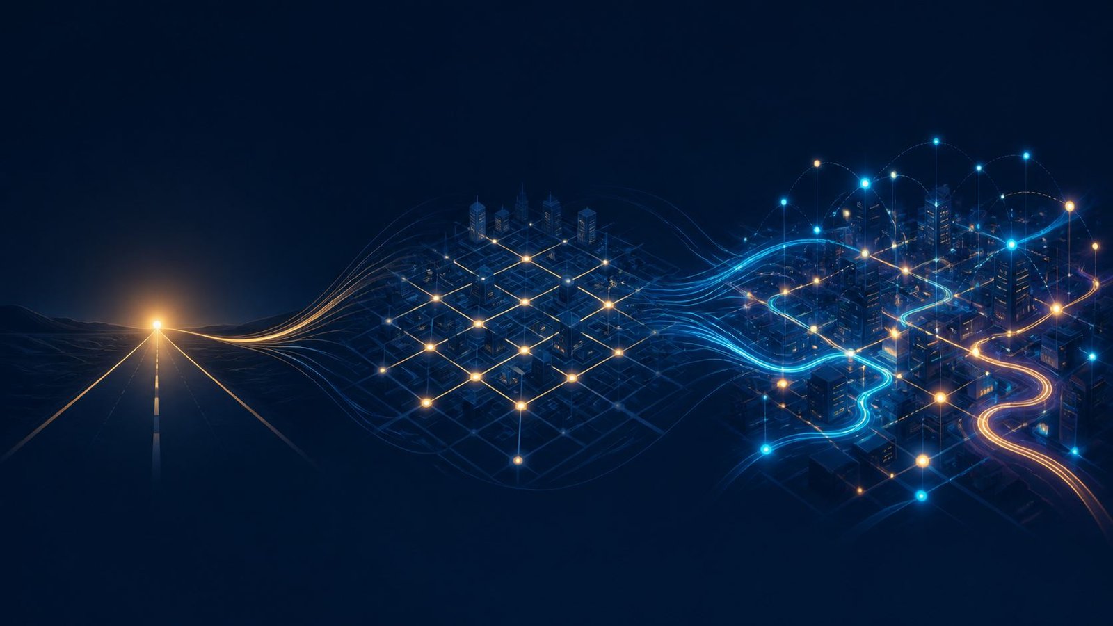 Abstract visualization of a connected dispatch and booking network